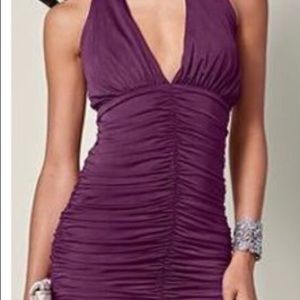 Eggplant Halter Neck Dress with Ruching